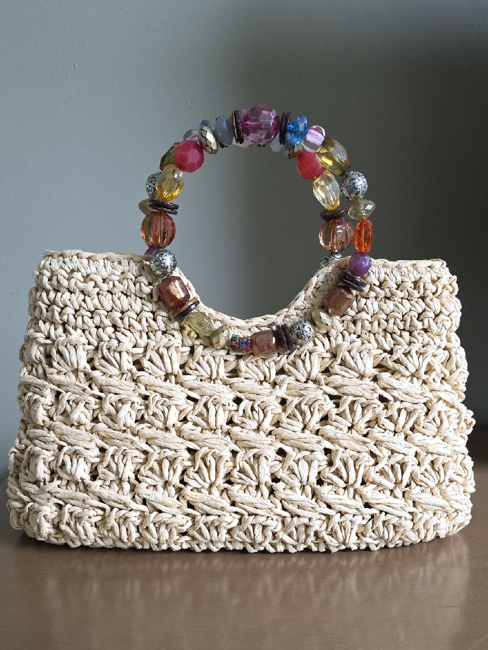 NWOT |Cappelli Beaded Handle Crochet Tote Bag in Cream
